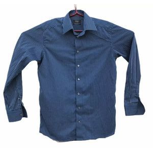 Eton Ganghester Button Up Shirt 15.5  Blue Striped